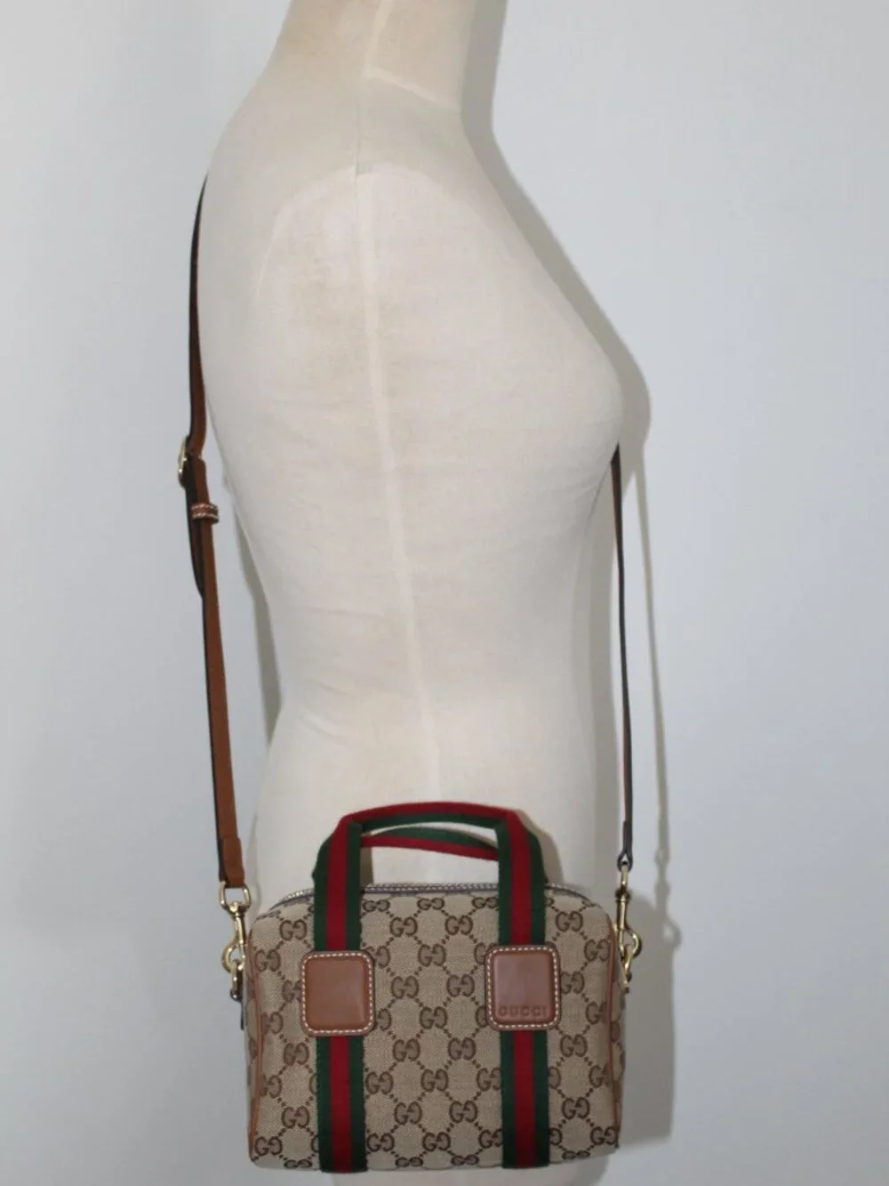 NEW Gucci GG Canvas Web HBG Tote Top Handle Mini Shoulder Bag Crossbody 859975